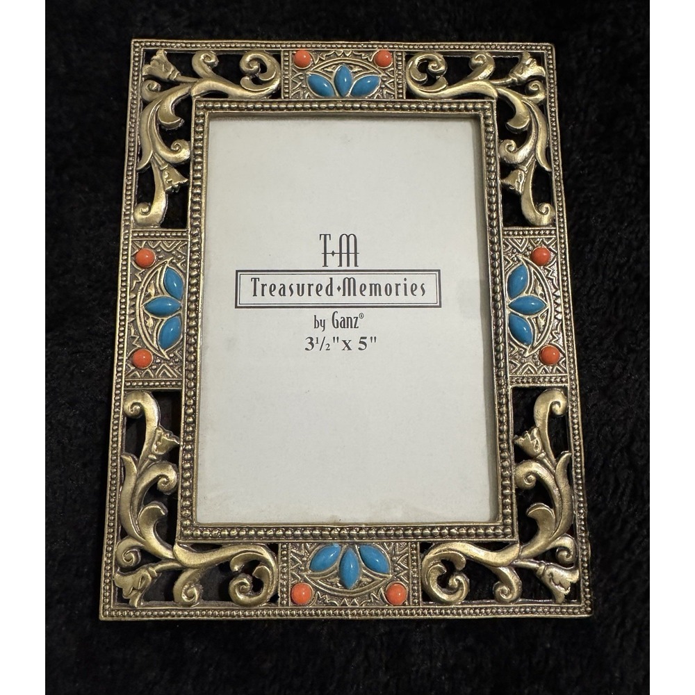 Treasured‎ M. By Ganz Picture Photo Frame 3.5" X 5" Boho Embellished Gold Tone